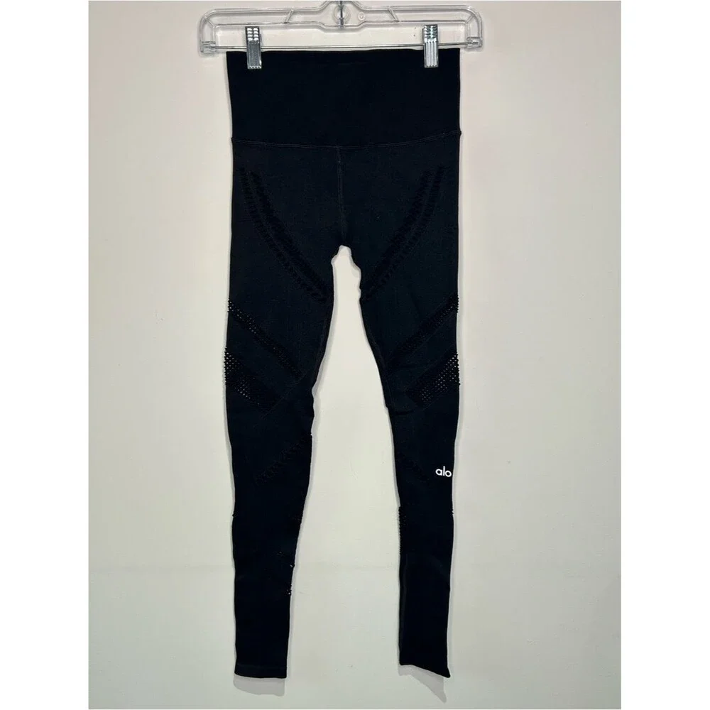 ALO Yoga Black Laser-Cut Mesh Leggings